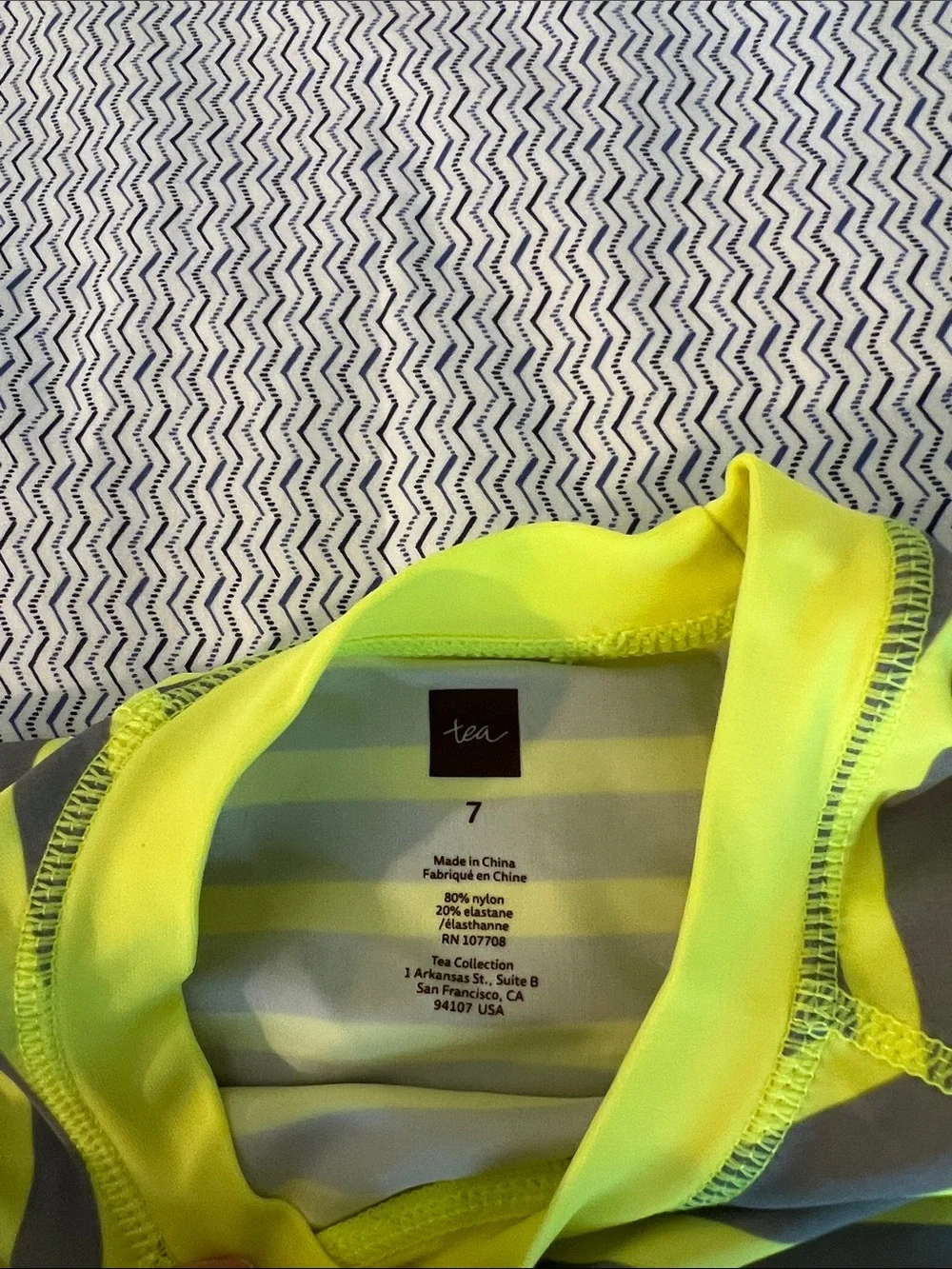 Tea Collection Neon Yellow & Charcoal Striped Kids Rashguard